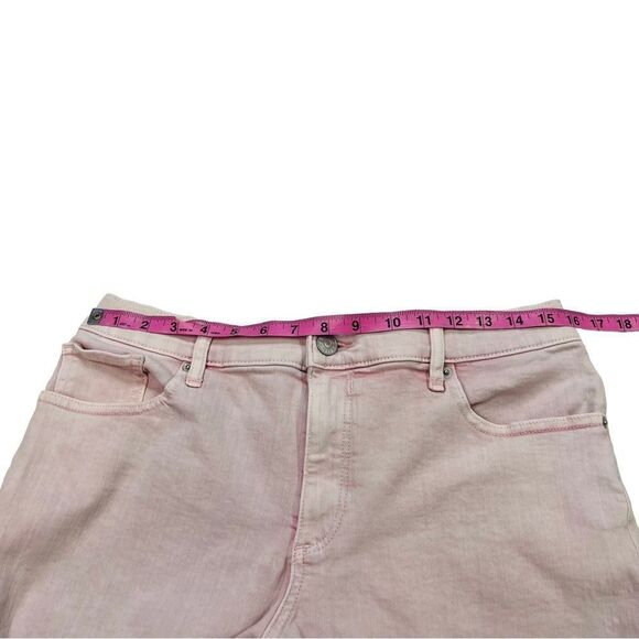 Express Pink Midi Mid Rise Raw Hem Denim Shorts - Size 12 - Picture 7 of 11